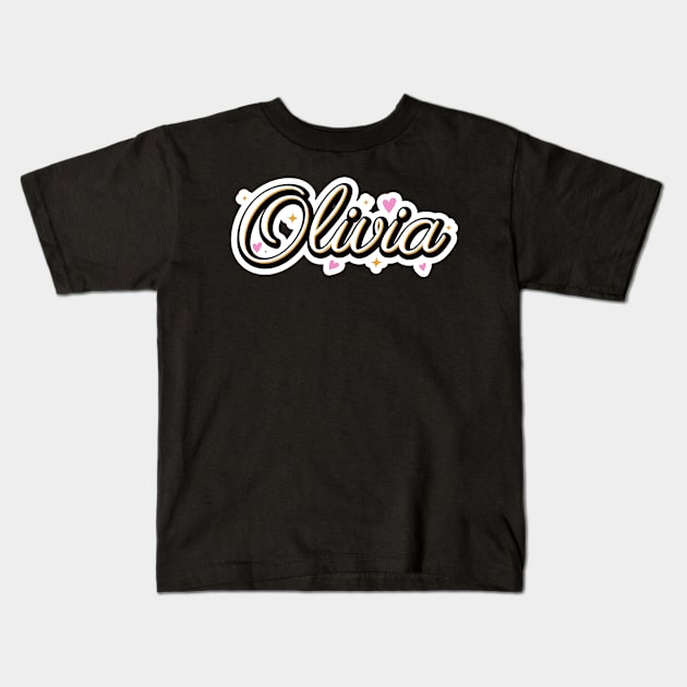 Olivia name cute design Kids T-Shirt by BrightLightArts